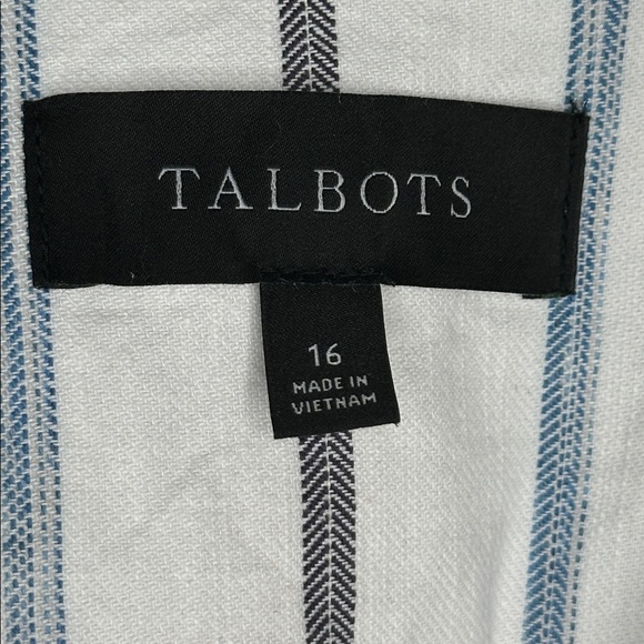 Talbots Women's Cinched Cuff Blazer White Black Stripe Cotton Size 16 - Picture 12 of 16
